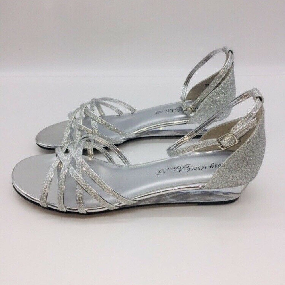 NEW Easy Street Tarrah Women’s Wedge Sandals SILVER GLITTER CRISSCROSS STRAPS - Picture 10 of 10